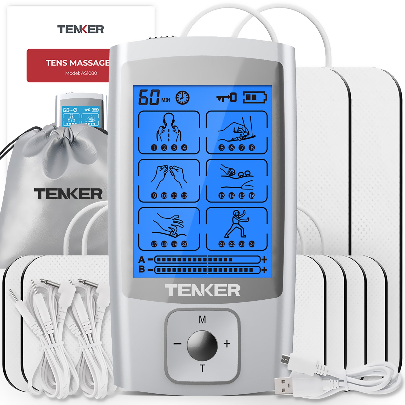 TENKER 24 Modes Dual Channel EMS TENS Unit Muscle Stimulator