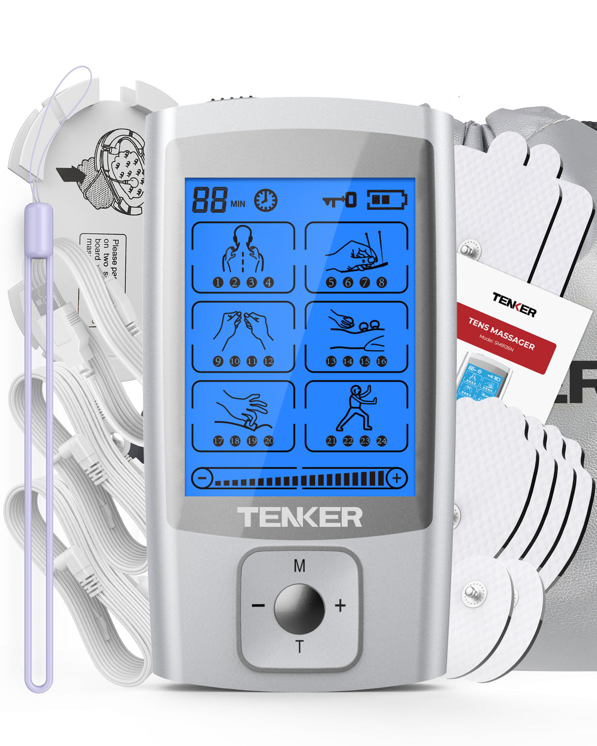 Tenker SM9126N TENS EMS Unit Muscle Stimulator with 8 Electrode